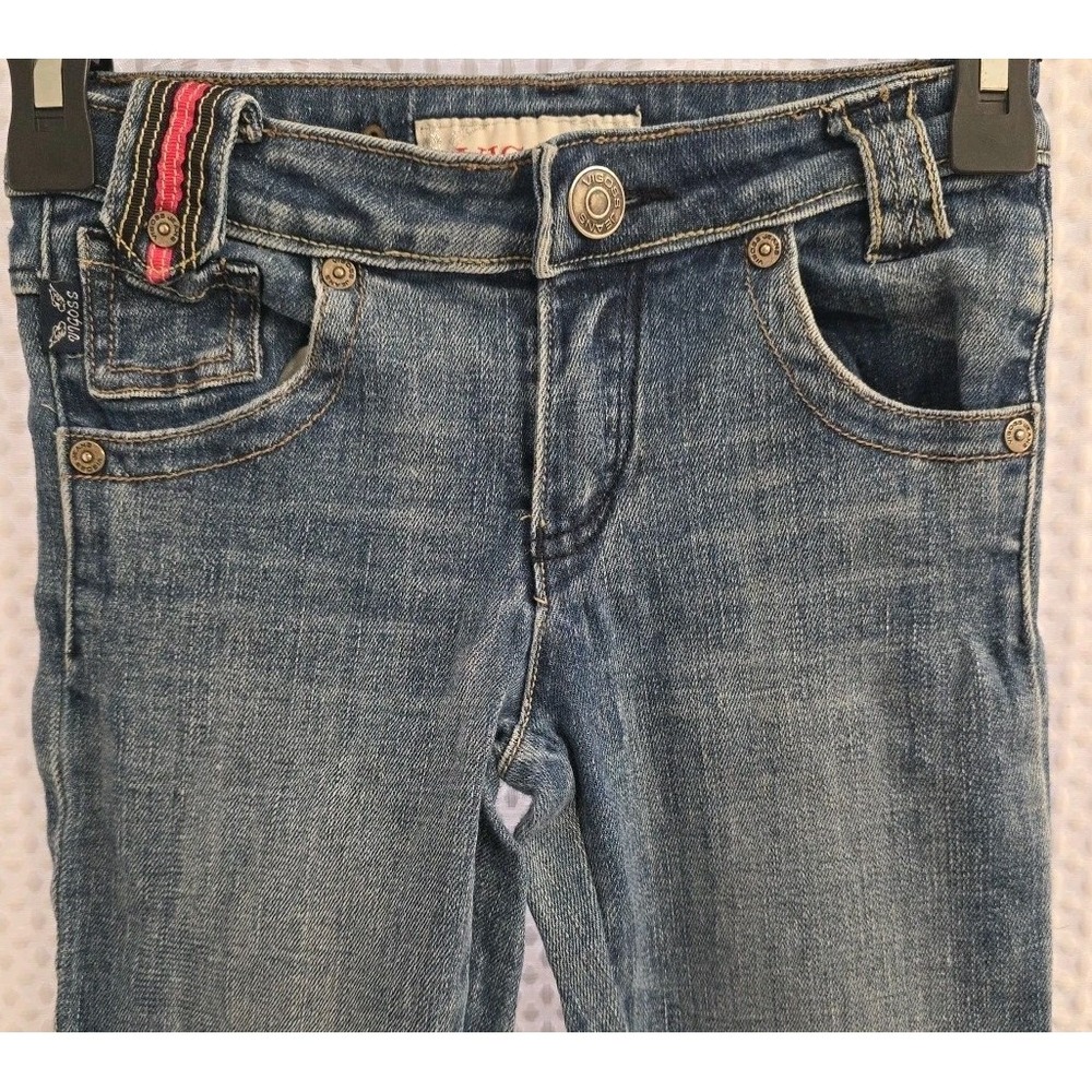 Vigoss Jeans Girls Boot Cut Stretch Blue Denim Distressed Faded 24x25 Size 10